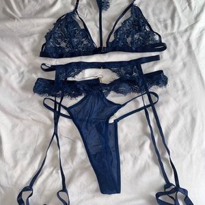 Elegant Lace Lingerie Set in Navy Blue